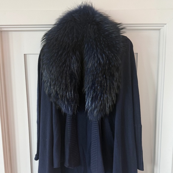 Alice + Olivia Izzy Cascade Open Front Cardigan Dyed Silver Fox Fur Collar, XS - Picture 1 of 4